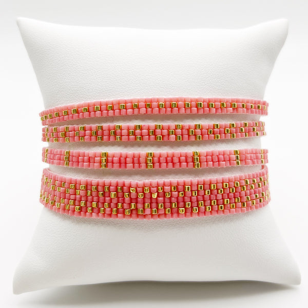 Cora Beaded Bracelet - Coral Pink & Gold