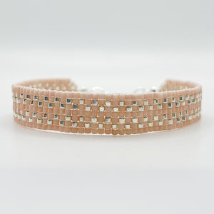 Cora Beaded Bracelet - Matte Light Pink with Silver