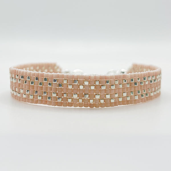 Cora Beaded Bracelet - Matte Light Pink with Silver