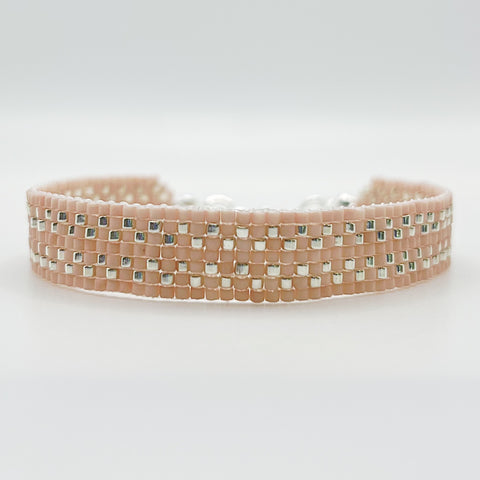 Cora Beaded Bracelet - Matte Light Pink with Silver