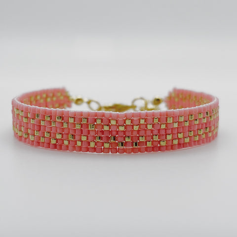 Cora Beaded Bracelet - Coral Pink & Gold