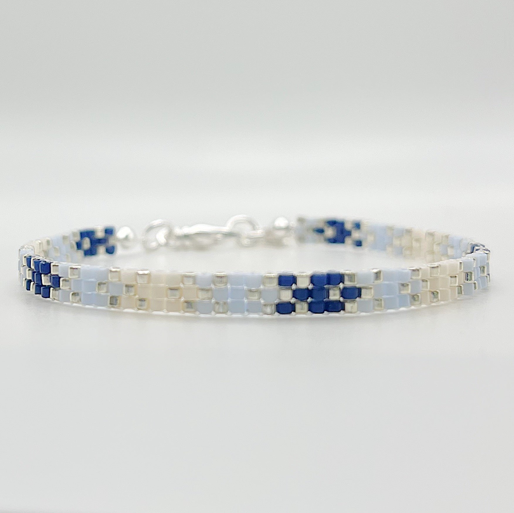 Stella Beaded Bracelet - Blue and Ivory Ombré with Silver