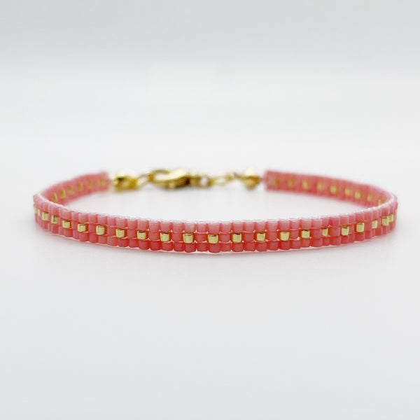 Aspen Beaded Bracelet - Coral Pink & Gold