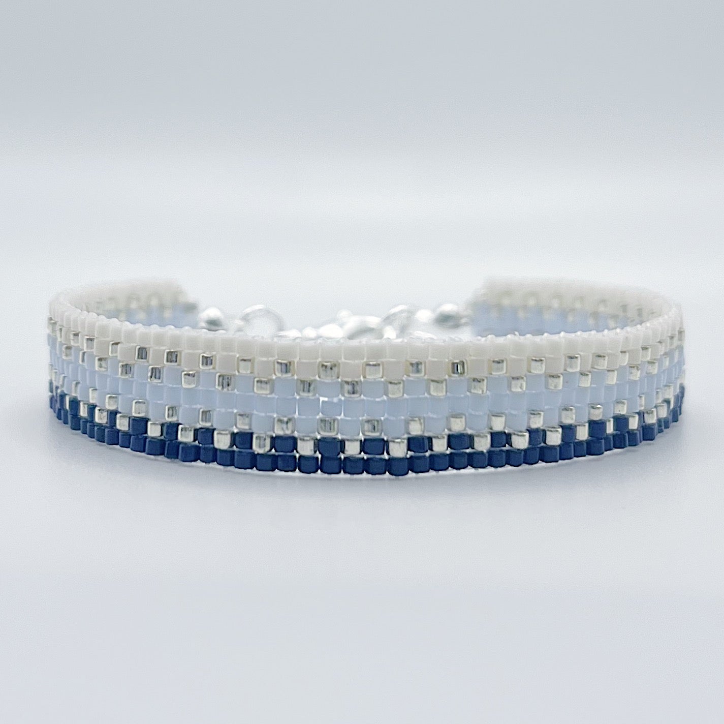 Cora Beaded Bracelet - Blue and Ivory Ombré with Silver