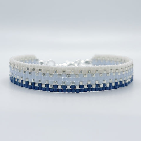 Cora Beaded Bracelet - Blue and Ivory Ombré with Silver