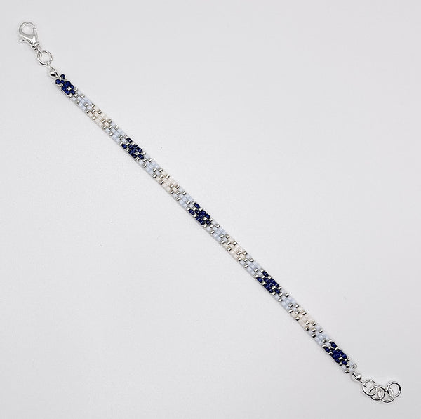 Stella Beaded Bracelet - Blue and Ivory Ombré with Silver