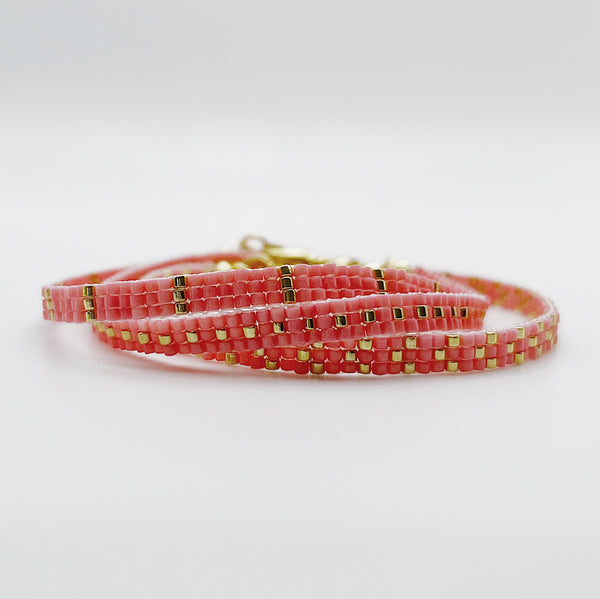 Aspen Beaded Bracelet - Coral Pink & Gold