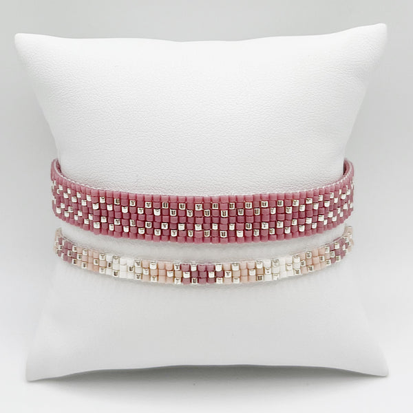 Stella Beaded Bracelet - Mauve Ombré with Silver