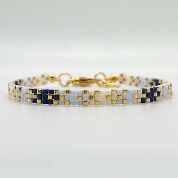 Stella Beaded Bracelet - Blue Ombré and Gold