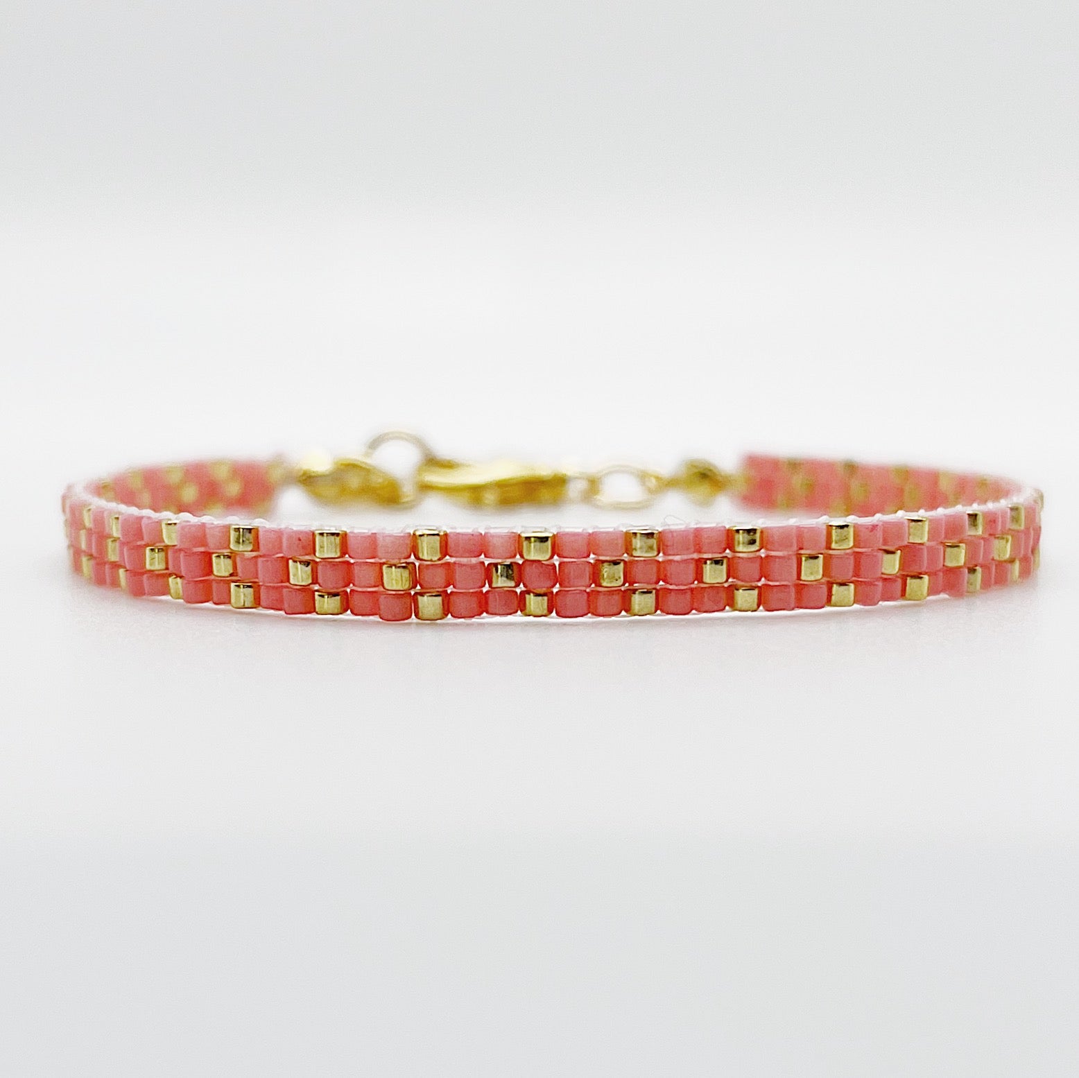 Rita Beaded Bracelet - Coral Pink & Gold