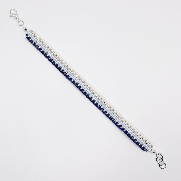 Cora Beaded Bracelet - Blue and Ivory Ombré with Silver