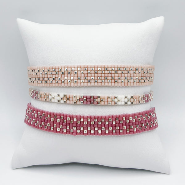 Cora Beaded Bracelet - Matte Light Pink with Silver