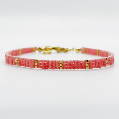 Eva Beaded Bracelet - Coral Pink and Gold