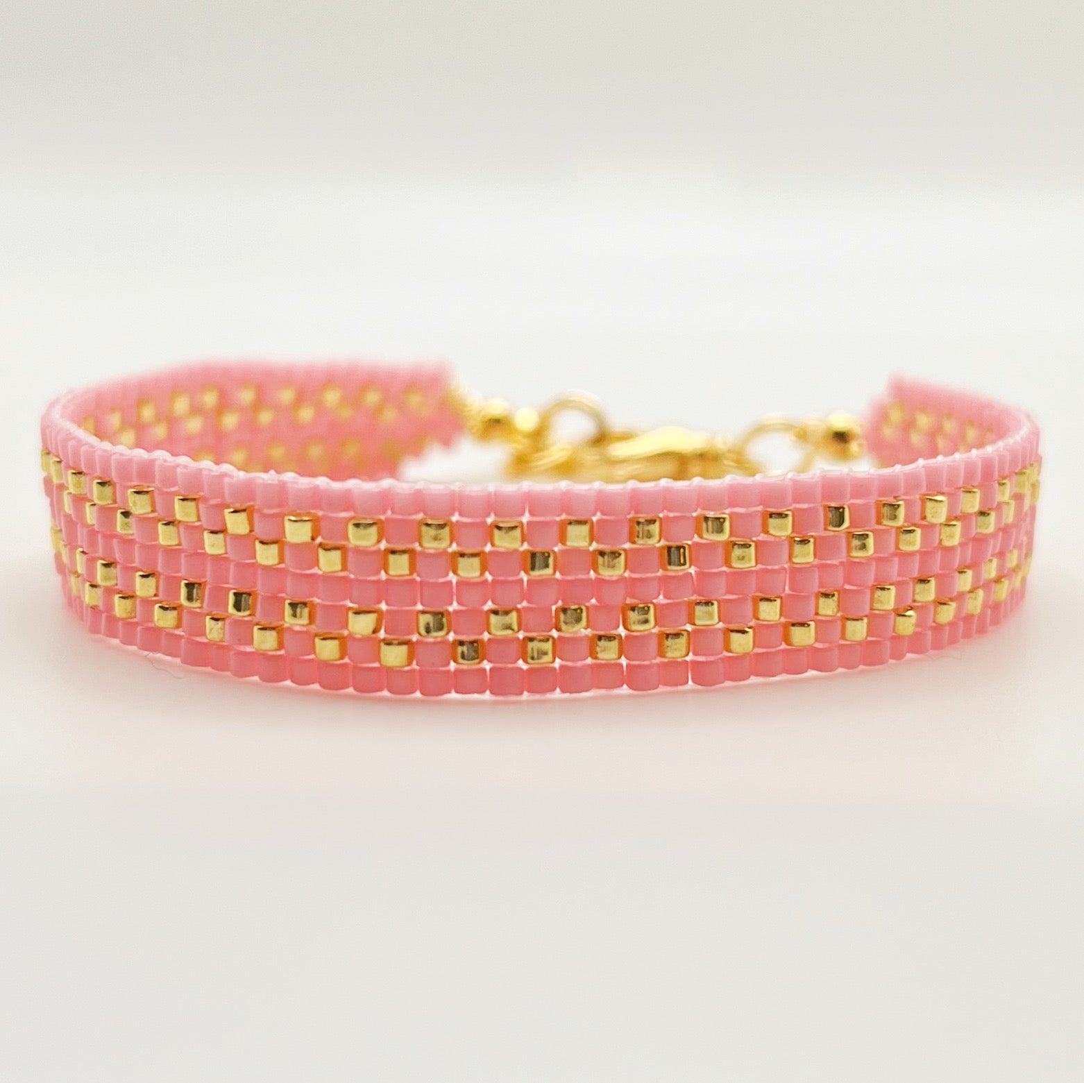 Cora Beaded Bracelet - Bright Pink & Gold