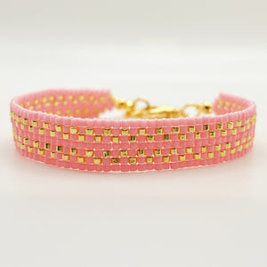 Cora Beaded Bracelet - Bright Pink & Gold