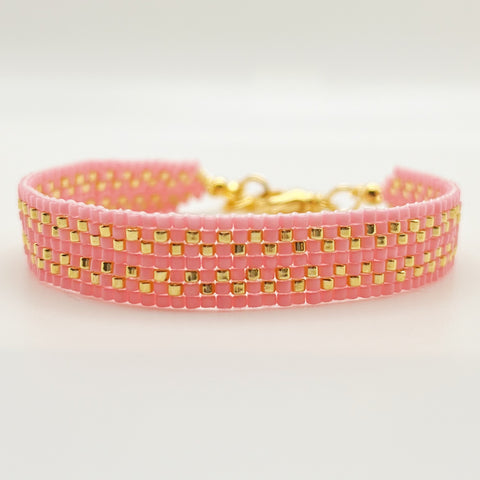 Cora Beaded Bracelet - Bright Pink & Gold