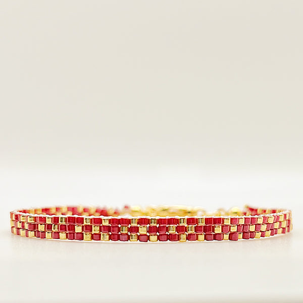 Stella Beaded Bracelet - Red and Gold