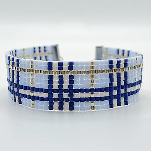 Plaid Beaded Bracelet - Light Blue & Silver