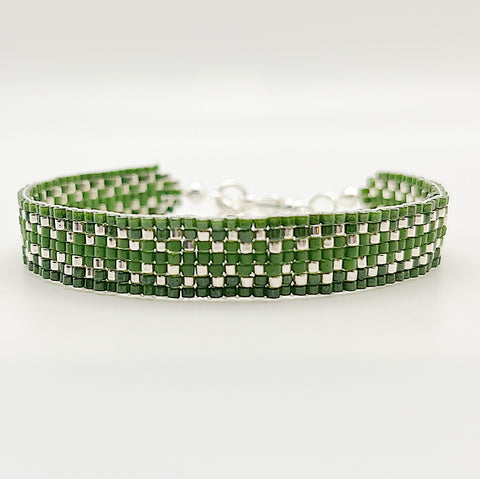 Cora Beaded Bracelet - Green & Silver