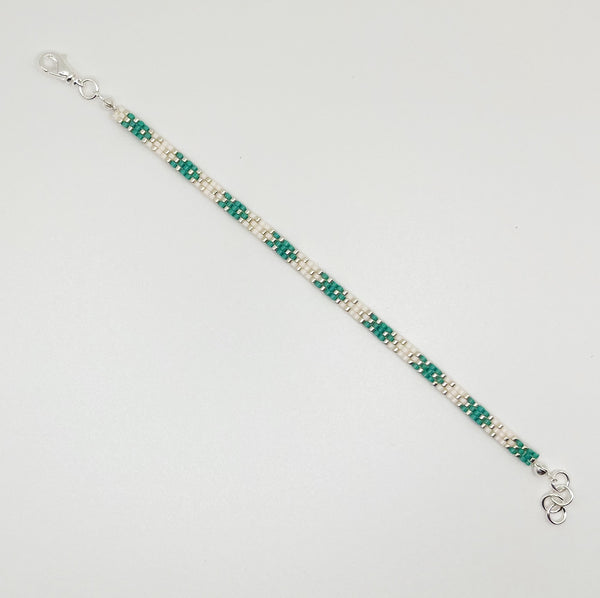 Stella Beaded Bracelet - Green & Ivory with Silver