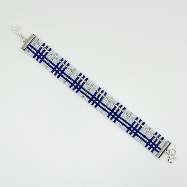 Plaid Beaded Bracelet - Light Blue & Silver