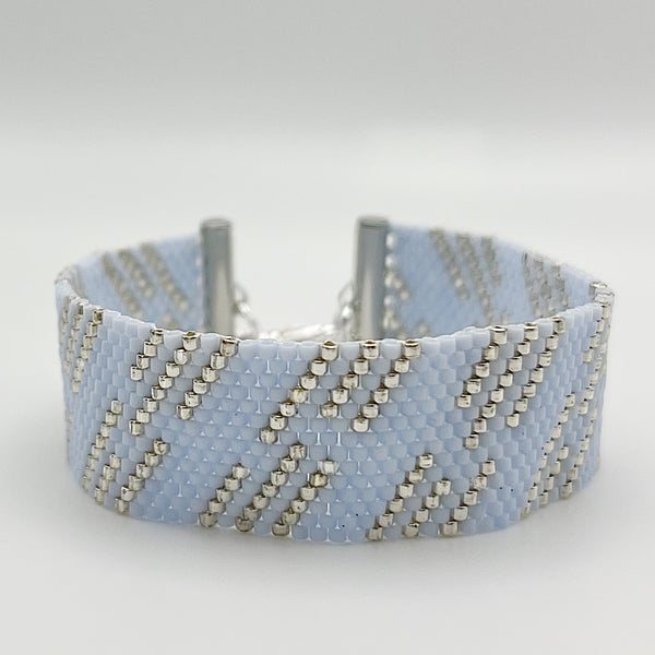 Audrey Beaded Cuff - Light Blue and Silver