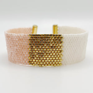 Color Block Beaded Bracelet - Light Pink Luster, Ivory & Gold