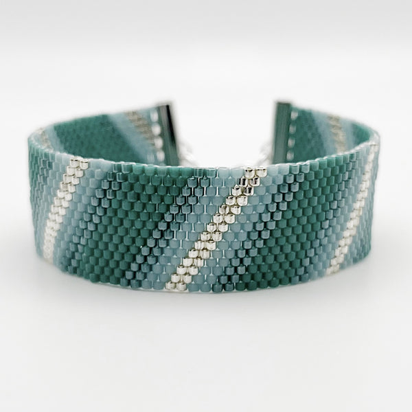 Alexandra Beaded Bracelet - Green Ombré & Silver