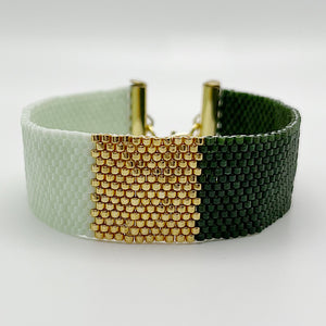 Color Block Beaded Bracelet - Green & Gold