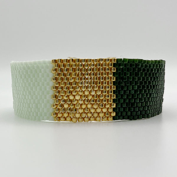 Color Block Beaded Bracelet - Green & Gold