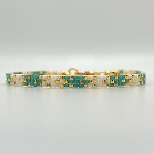 Stella Beaded Bracelet - Green & Ivory with Gold