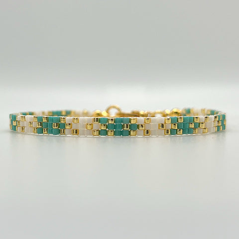 Stella Beaded Bracelet - Green & Ivory with Gold