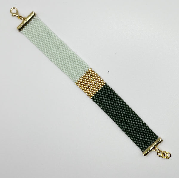 Color Block Beaded Bracelet - Green & Gold