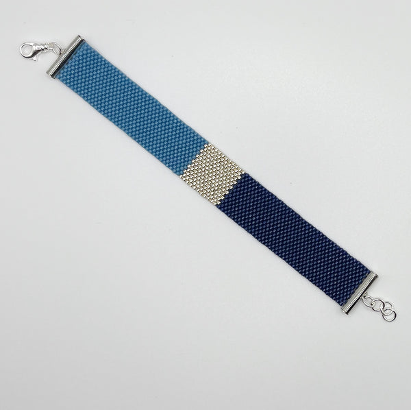 Color Block Beaded Bracelet - Blue & Silver