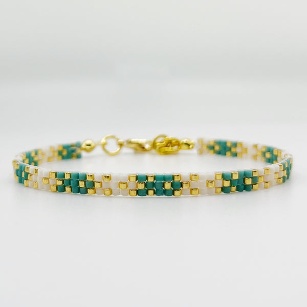 Stella Beaded Bracelet - Green & Ivory with Gold