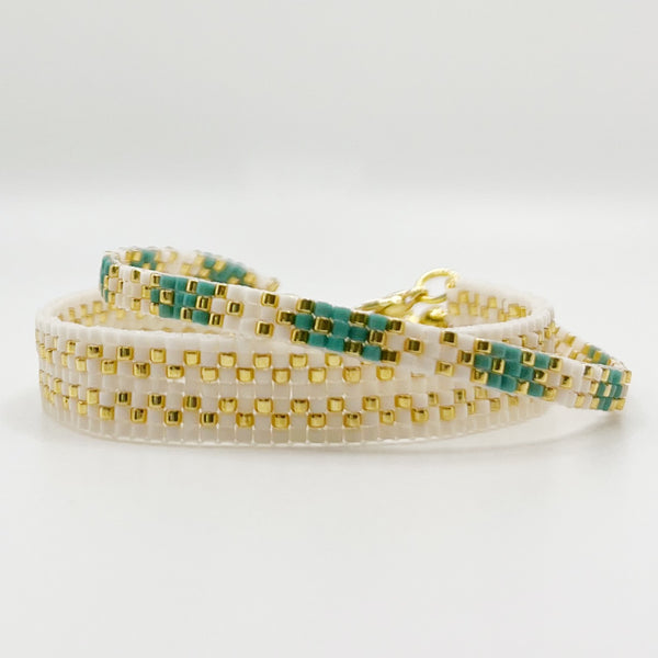 Stella Beaded Bracelet - Green & Ivory with Gold