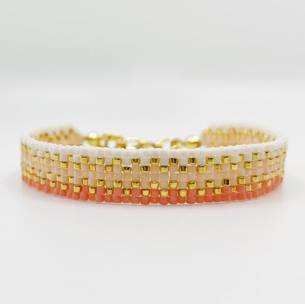 Cora Beaded Bracelet - Light Coral & Gold