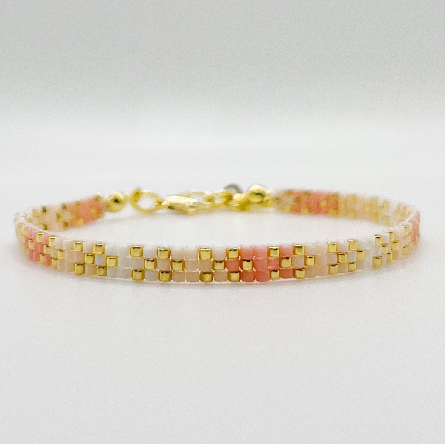 Stella Beaded Bracelet - Light Coral & Ivory with Gold