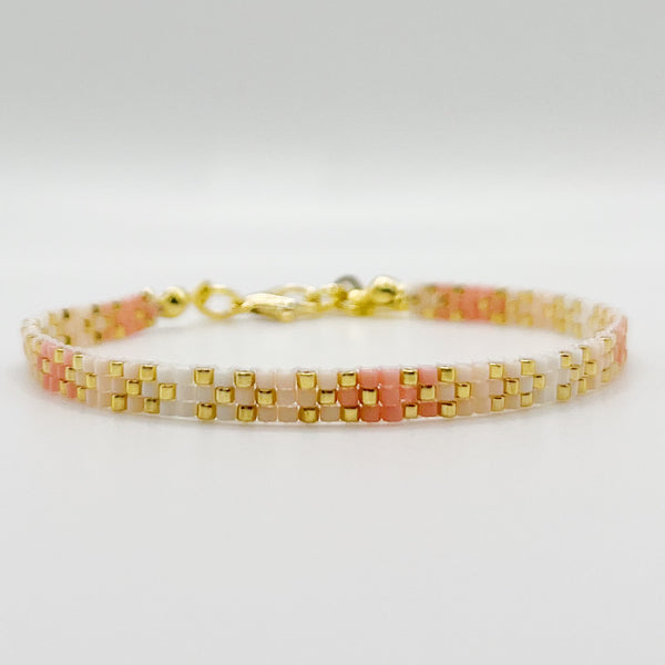 Stella Beaded Bracelet - Light Coral & Ivory with Gold