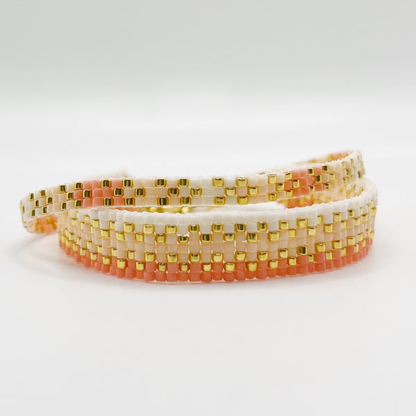 Stella Beaded Bracelet - Light Coral & Ivory with Gold