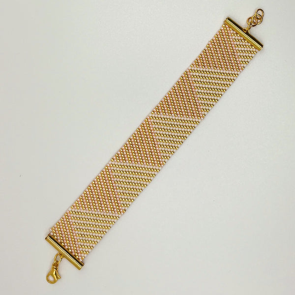 Mackenzie Beaded Cuff - Pink, Gold and White