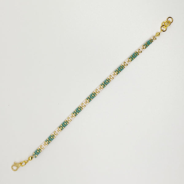 Stella Beaded Bracelet - Green & Ivory with Gold