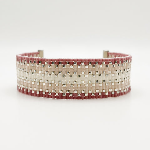 Double Cora Beaded Bracelet - Mauve Ombre & Silver