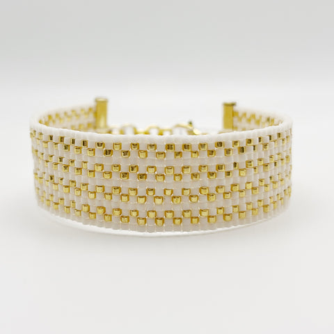 Double Cora Beaded Bracelet - Ivory & Gold