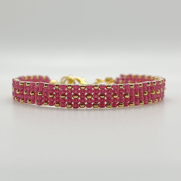 Sydney Beaded Bracelet - Dark Pink and Gold