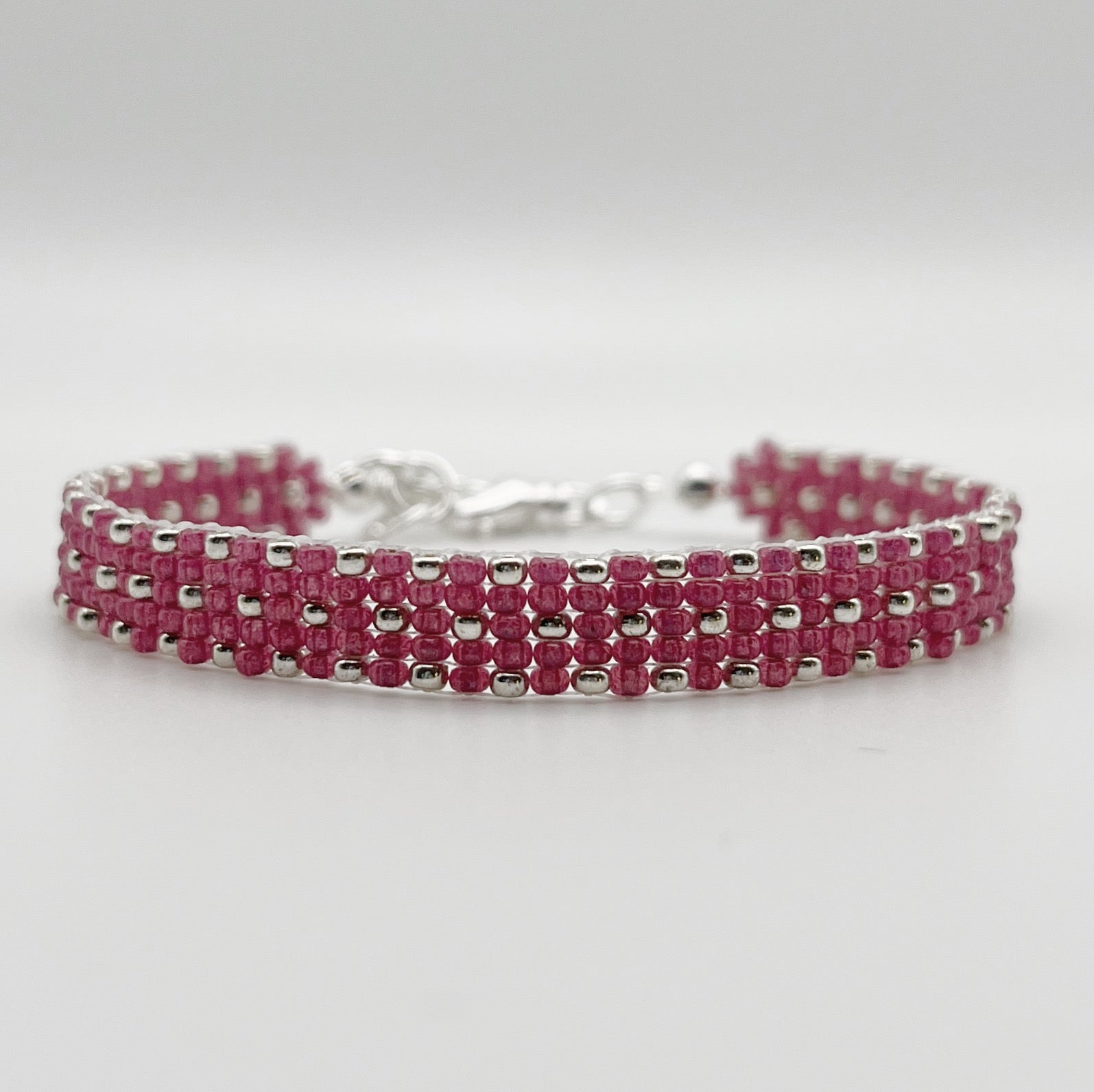 Sydney Beaded Bracelet - Dark Pink and Silver