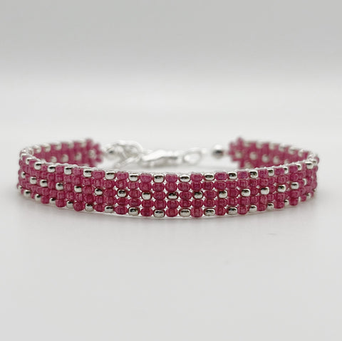 Sydney Beaded Bracelet - Dark Pink and Silver