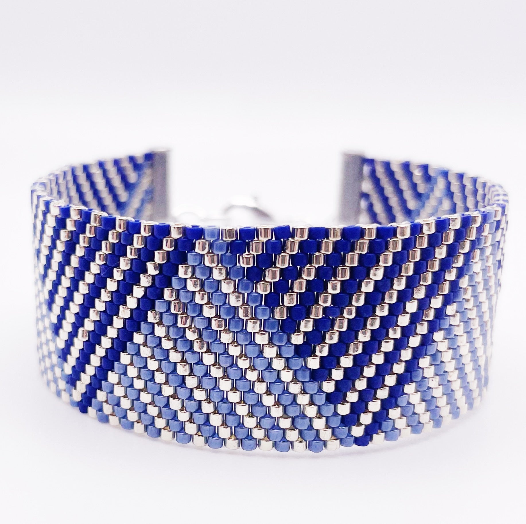 Mackenzie Beaded Cuff - Blue and Silver