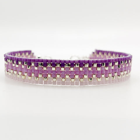 Cora Beaded Bracelet - Purple Ombré & Silver