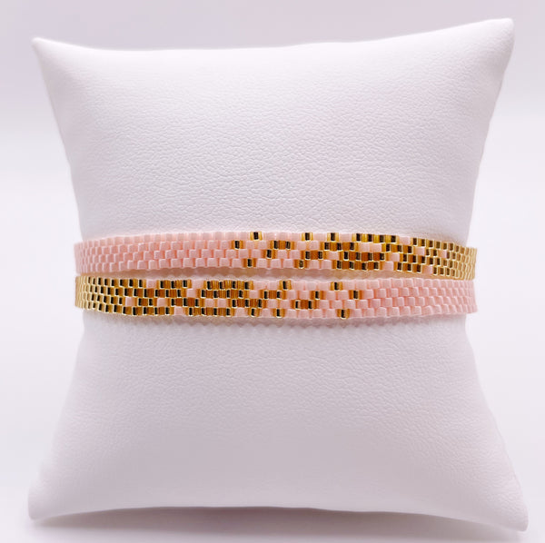 Kerry Double Wrap Beaded Bracelet - Pink and Luster Gold